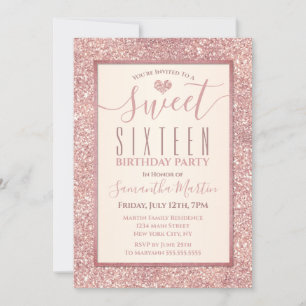 Invitation Sweet 16 Rose Gold Faux Parties scintillant fête d