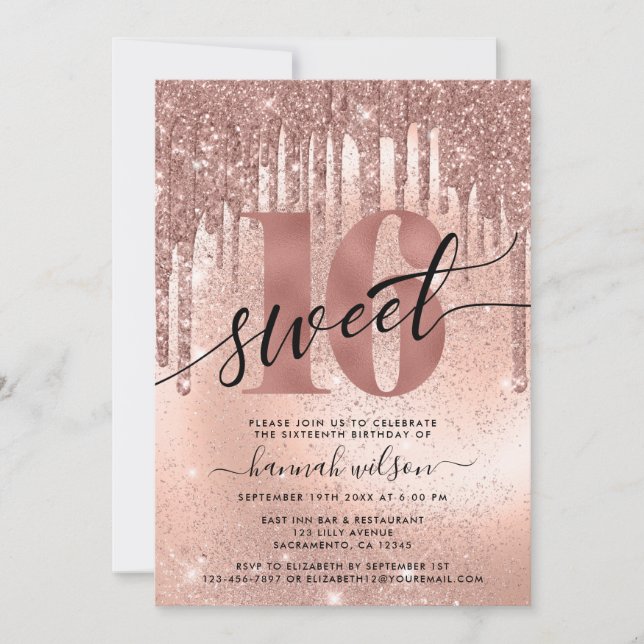 Invitation Sweet 16 Rose Gold tendance (Devant)