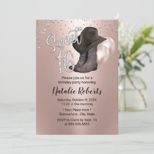 Invitation Sweet 16 Rose moderne Gold Cowgirl 16e anniversair