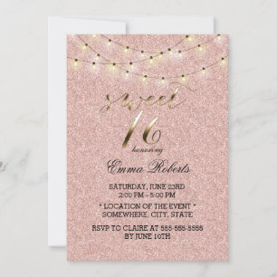 Invitation Sweet 16 Rose moderne Parties scintillant or lumiè