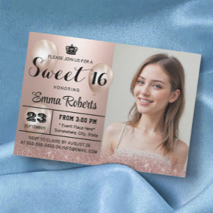 Invitation Sweet 16 Rose moderne Parties scintillant or photo