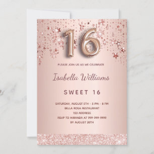 Invitation Sweet 16 rose or brush étoiles glam