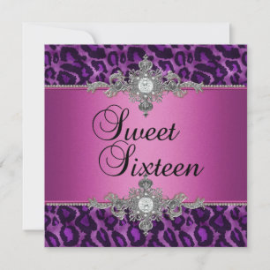 Invitation Sweet 16 rose violet argent blanc noir diamant