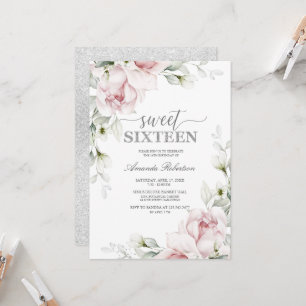 Invitation Sweet 16 Roses d'anniversaire   Romantique argenté