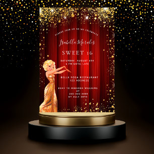 Invitation Sweet 16 rouge or parties scintillant robe de film