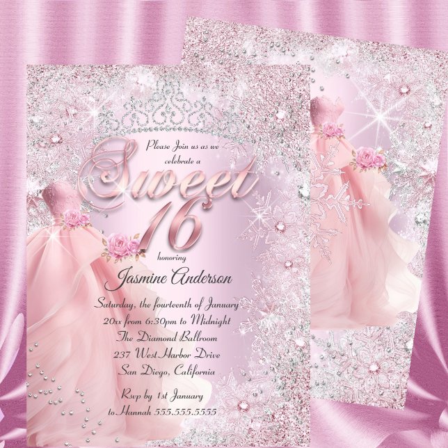 Invitation Sweet 16 roux rose hiver Wonderland Tiara (Créateur téléchargé)