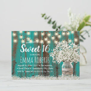 Invitation Sweet 16 Rustic Babys Respire Floral Jar Turquoise