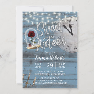 Invitation Sweet 16 Rustic Fairy Tale Dusty Blue Barn Wood
