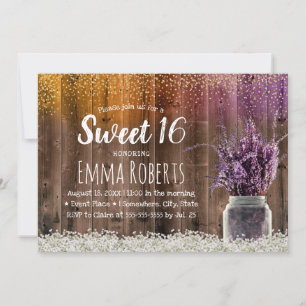 Invitation Sweet 16 Rustic Lavender Floral Jar Gold Confetti