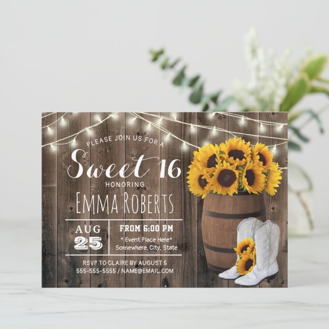 Invitation Sweet 16 Rustic Tournesol Barrel Pays Cowgirl (Debout devant)