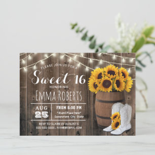Invitation Sweet 16 Rustic Tournesol Barrel Pays Cowgirl