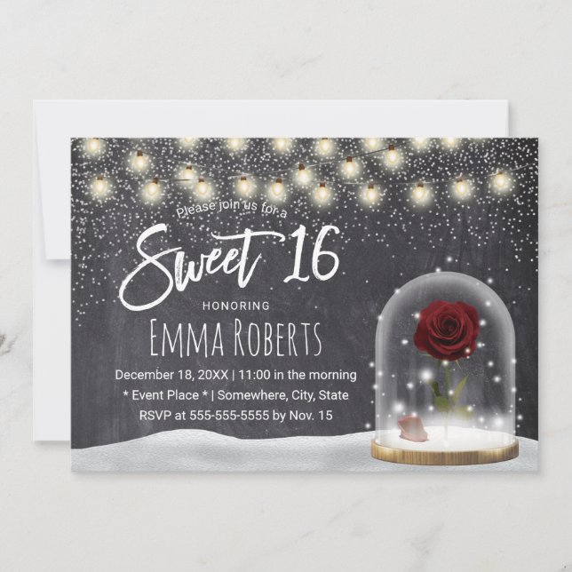 Invitation Sweet 16 Rustic Winter Beauté Rose Dome Chalkboard (Devant)