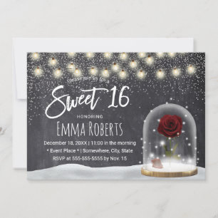 Invitation Sweet 16 Rustic Winter Beauté Rose Dome Chalkboard