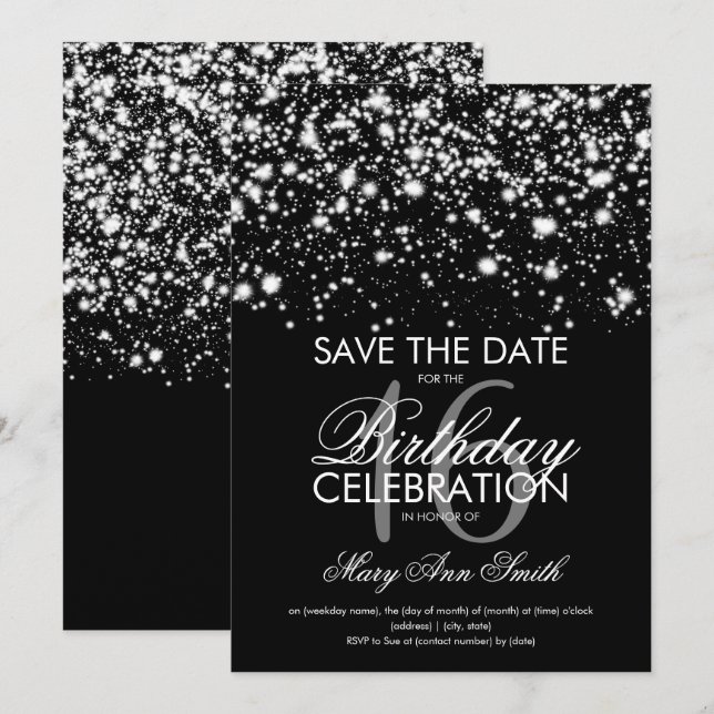 Invitation Sweet 16 "Save The Date" Argent (Devant / Derrière)