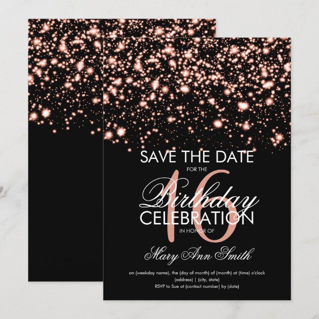 Invitation Sweet 16 "Save The Date" Rose Gold (Devant / Derrière)