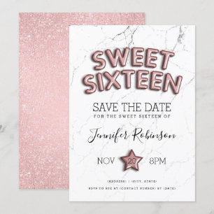 Invitation Sweet 16 Save The Date Rose Gold Ballons Parties s