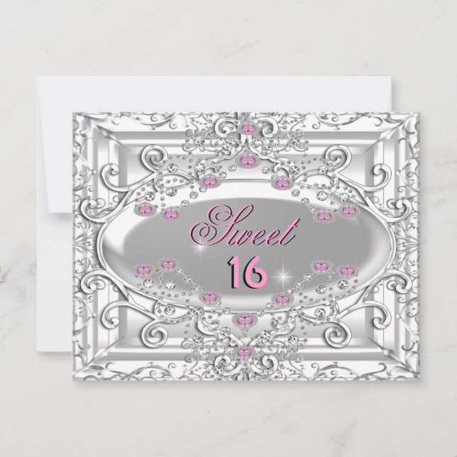 Invitation Sweet 16 Seize Anniversaire de fête Diamants roses (Devant)