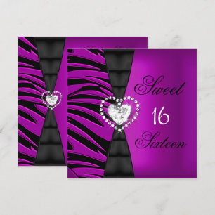 Invitation Sweet 16 Seize Anniversaire Fête Pink Plum Zebra