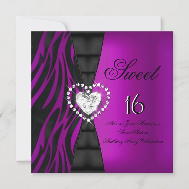 Invitation Sweet 16 Seize Anniversaire Fête Zebra Plum Purple (Devant)