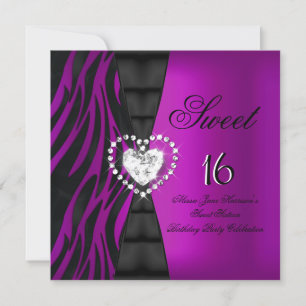 Invitation Sweet 16 Seize Anniversaire Fête Zebra Plum Purple