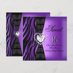 Invitation Sweet 16 Seize Anniversaire Fête Zebra Purple