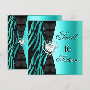 Invitation Sweet 16 Seize Anniversaire Fête Zèbre Turquoise B