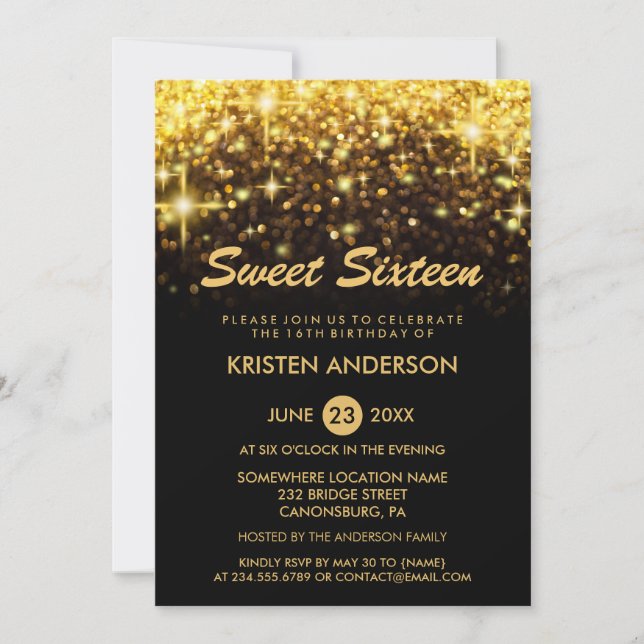 Invitation Sweet 16 Seize Anniversaire Parties scintillant d' (Devant)