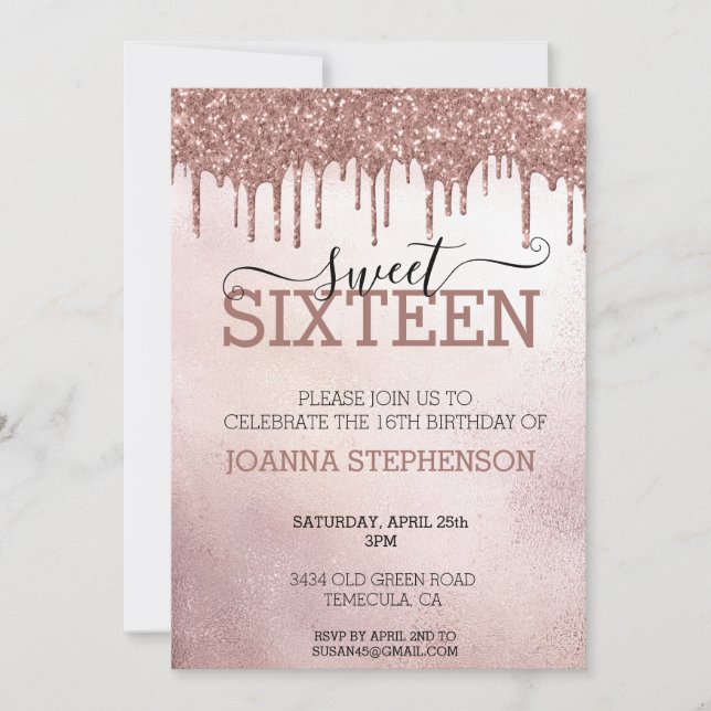Invitation Sweet 16 Seize Anniversaire Rose Gold (Devant)