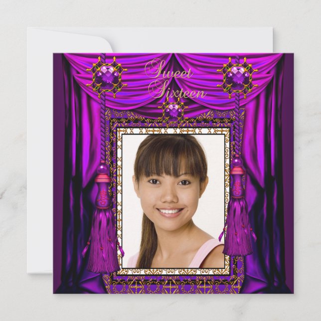 Invitation Sweet 16 Seize Anniversaire Soirée Purple Rose Or (Devant)