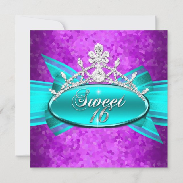 Invitation Sweet 16 Seize Diamants bleu violet Turquoise Imag (Devant)