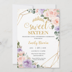 Invitation Sweet 16 Seize Lilac Blush Or Floral Anniversaire
