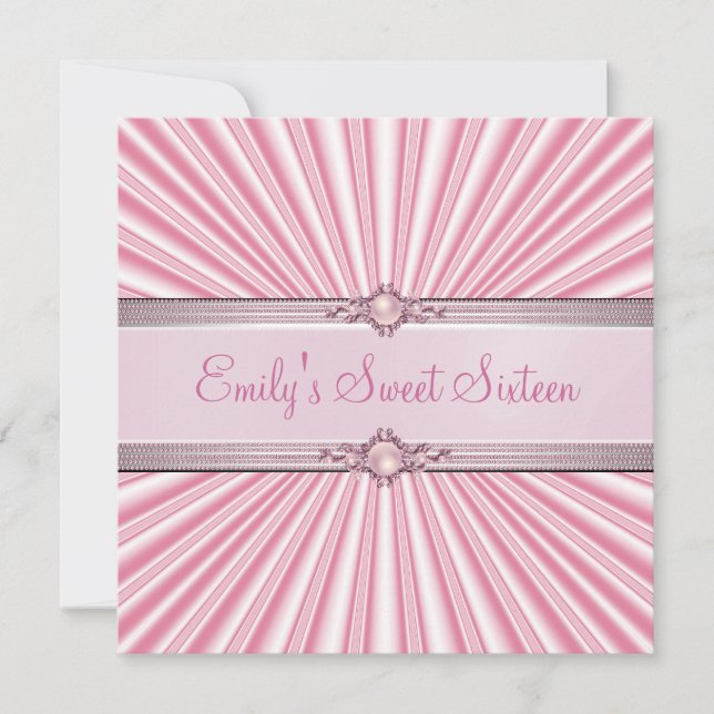 Invitation Sweet 16 Seize Soie rose Bijou Anniversaire (Devant)