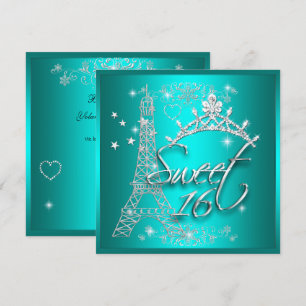 Invitation Sweet 16 Seize Turquoise Tour Tiara Eiffel