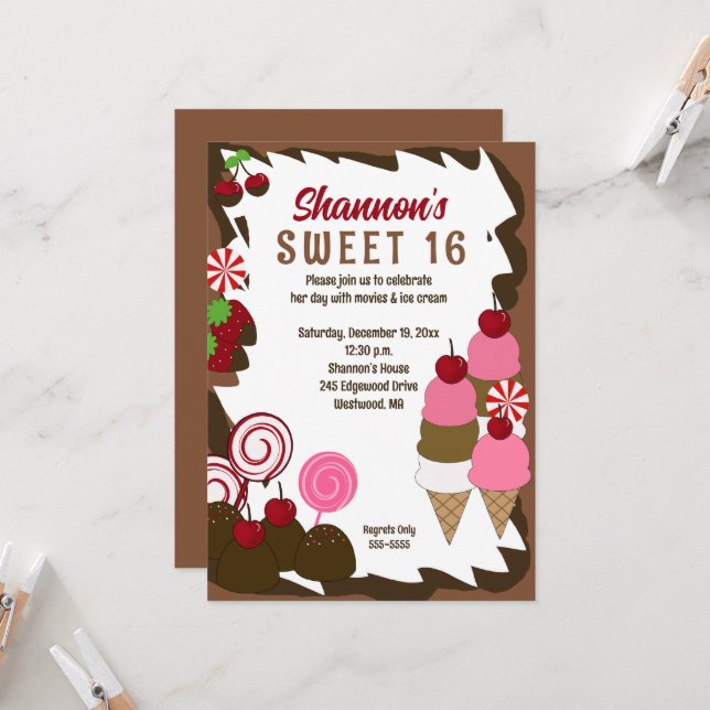 Invitation Sweet 16 Seteen Ice Cream Party (Devant/Arrière en situation)