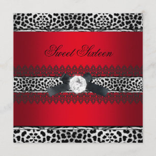 Invitation Sweet 16 Seteen Leopard Red Black Diamond