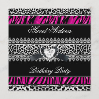 Invitation Sweet 16 Seteen Zebra Leopard rose Diamant noir