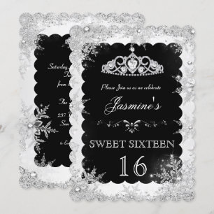 Invitation Sweet 16 Silver Black Winter Wonderland