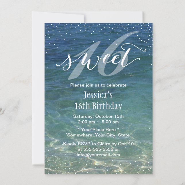 Invitation Sweet 16 Summer Beach Confetti Dots modernes (Devant)
