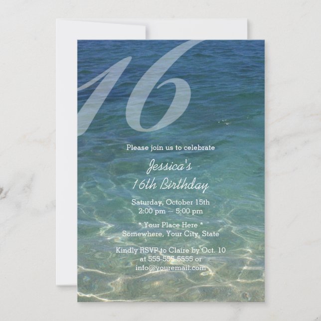 Invitation Sweet 16 Summer Blue Sea Water Beach (Devant)