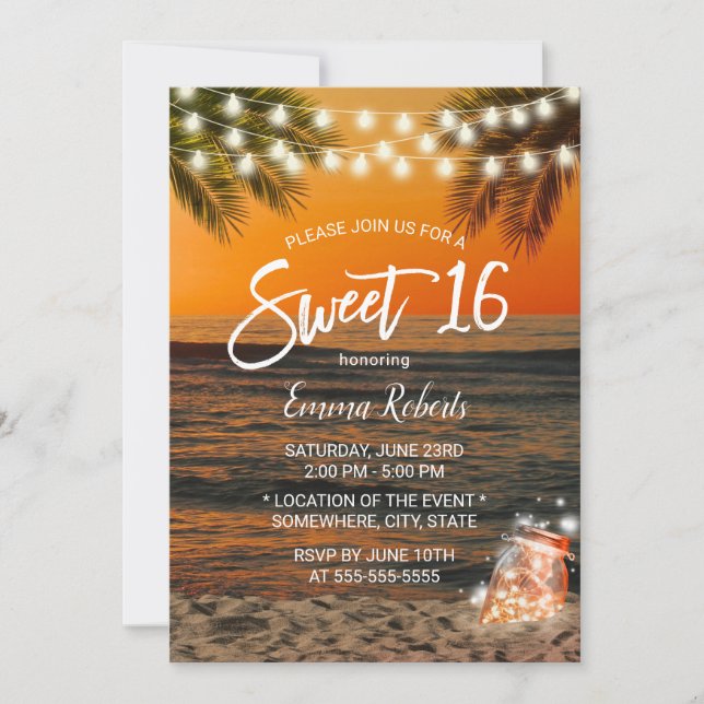 Invitation Sweet 16 Summer Sunset Beach Glow Mason Jar (Devant)