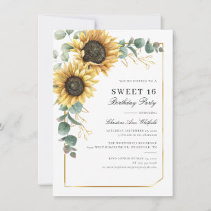 Invitation Sweet 16 Sunflower Eucalyptus fête d'anniversaire