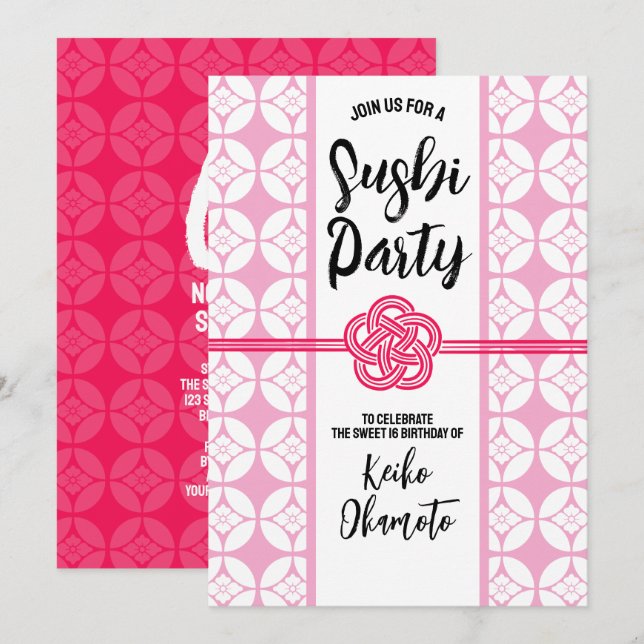 Invitation Sweet 16 Sushi 花 菱 七 宝 紋 Hanabishi Shippo (Devant / Derrière)