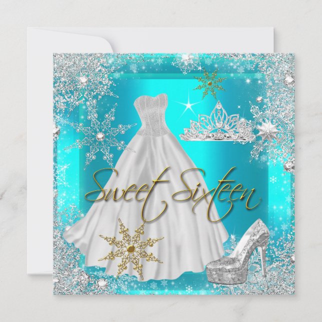 Invitation Sweet 16 Sweet sixteen Hot Turquoise Gold Elite (Devant)