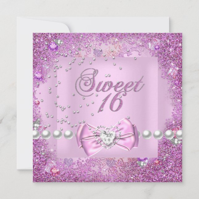 Invitation Sweet 16 Sweet sixteen jolie perle rose (Devant)