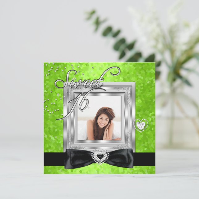 Invitation Sweet 16 Sweet sixteen Lime photo noir (Debout devant)