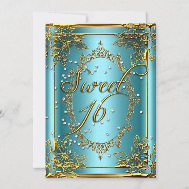Invitation SWEET 16 Sweet sixteen Party Gold Silver Turquoise (Devant)