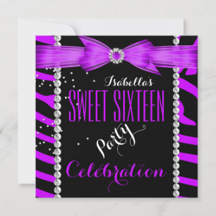Invitation Sweet 16 Sweet sixteen Purple Zebra Anniversaire