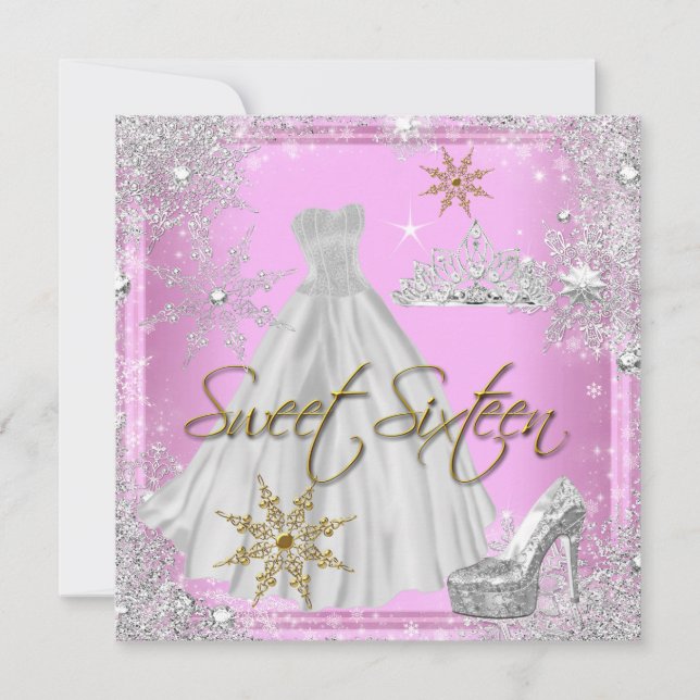Invitation Sweet 16 Sweet sixteen Rose Blanc Or Elite (Devant)