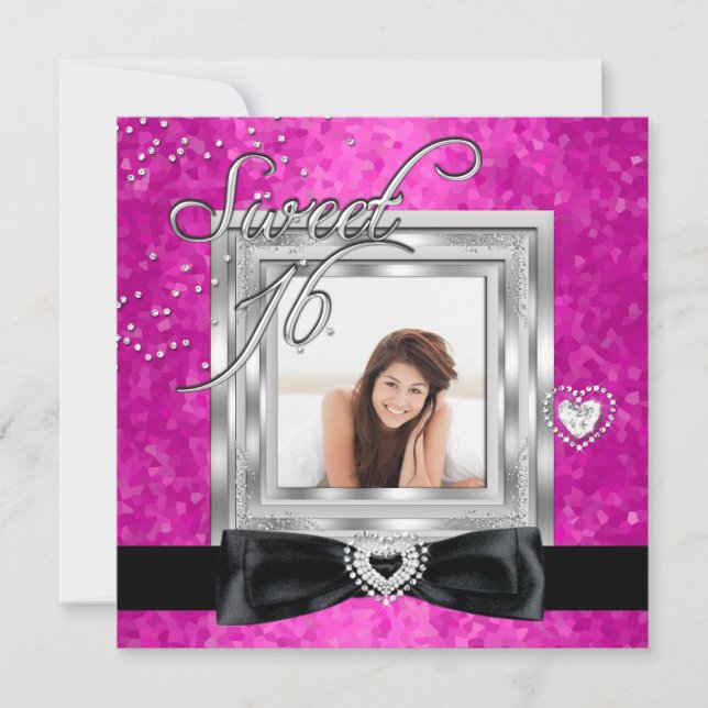Invitation Sweet 16 Sweet sixteen rose chaud photo noir (Devant)