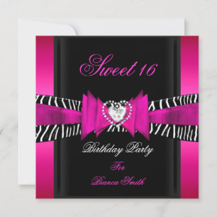 Invitation Sweet 16 Sweet Sixteen Rose Chaud Zèbre Noir
